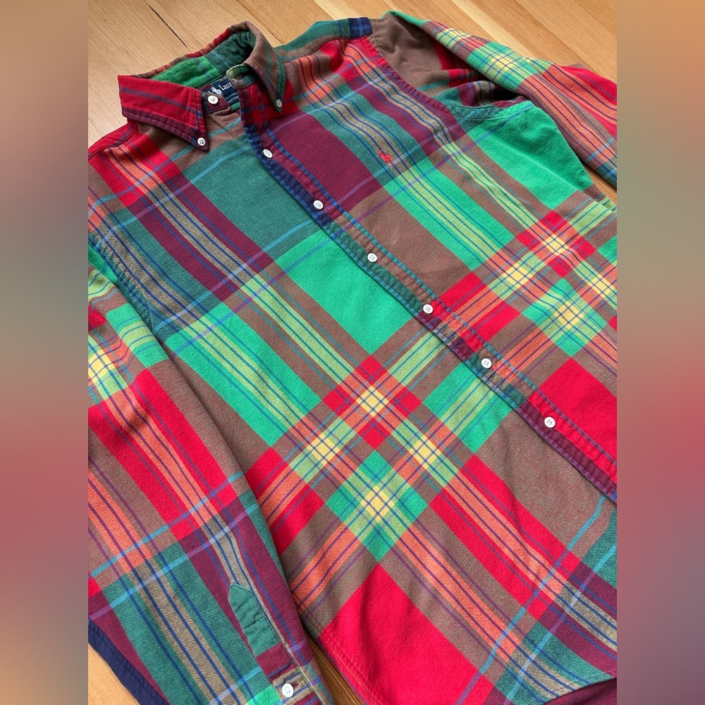 Ralph Lauren Plaid Button Down Shirt Men’s Large 100% Cotton *READ* - Picture 4 of 11